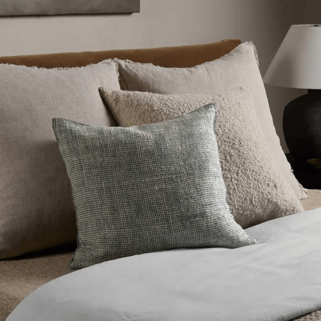 Margosa Priangan 100% wool textured pillow in slate blue; handcrafted 19-inch accent pillow for sofas, chairs, or beds, featuring artisan detailing for cozy home décor. Cover Only