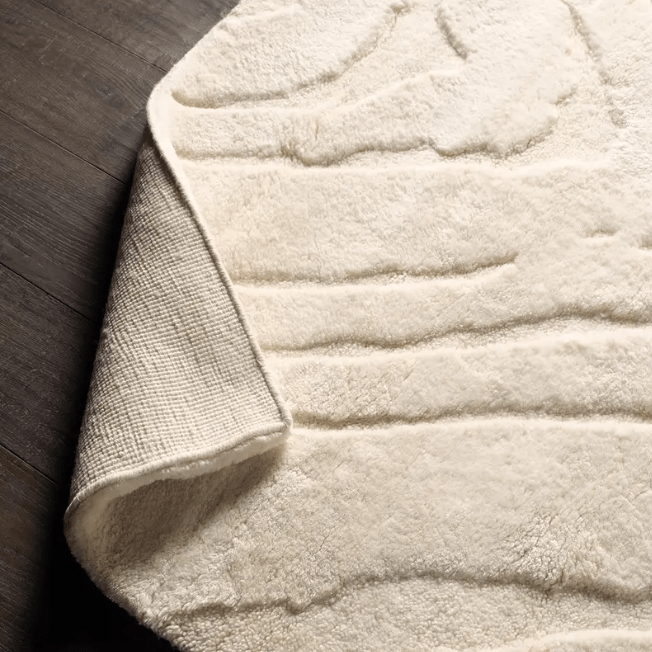 Ameln Collection Jarif hand-knotted rug made from undyed New Zealand wool; artisan-crafted area rug featuring natural tones, soft texture, and durable construction for elegant home interiors.