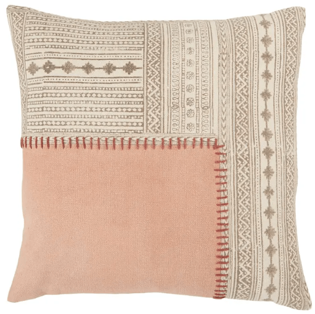 Label J Amulet Ayami Handcrafted Amulet Ayami handcrafted cotton throw pillow with tribal block design in Evening Sand, soft and durable, perfect for adding texture and style to sofas, chairs, or beds. Evening Sand Polyester