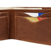 Full-grain leather bifold wallet with multiple card slots, spacious full-length bill compartment, expertly stitched for durability, classic timeless design for everyday use.