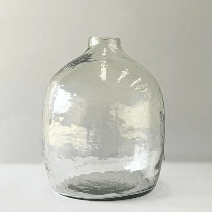 Hebron vase; handcrafted decorative vase featuring artisanal detailing and versatile design, perfect for displaying flowers or as a standalone accent piece in home décor. Clear