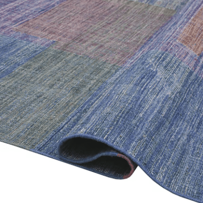 Jalal Kelim Arcobaleno handwoven area rug, artisan-crafted with a bold geometric design in rich tones, featuring a durable wool-cotton blend suitable for living rooms and statement spaces.