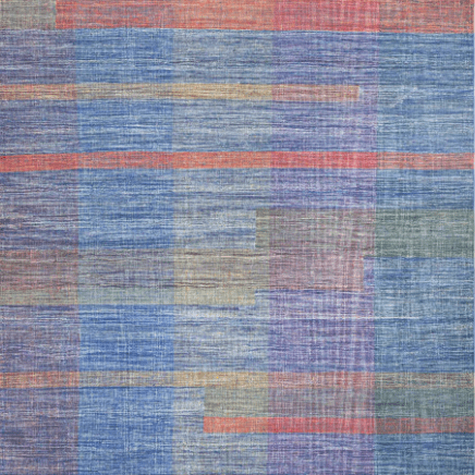 Jalal Kelim Arcobaleno handwoven area rug, artisan-crafted with a bold geometric design in rich tones, featuring a durable wool-cotton blend suitable for living rooms and statement spaces.