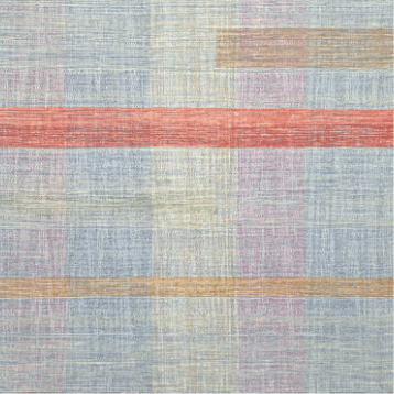 Jalal Kelim Arcobaleno handwoven wool flatweave rug, crafted with vibrant geometric patterns and a durable low-profile design, ideal for layering or modern interiors. Close-up