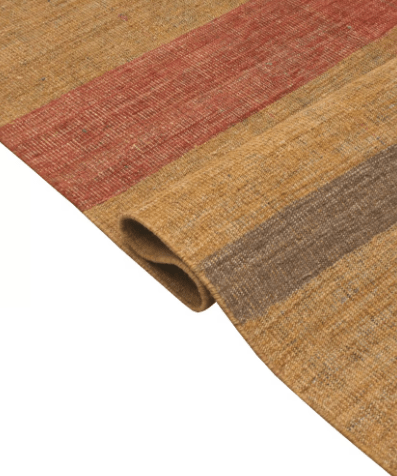 Jalal Kelim Arcobaleno large handwoven wool flatweave rug in warm earth tones, featuring intricate geometric detailing and a durable, artisan-crafted weave for contemporary and rustic interiors.