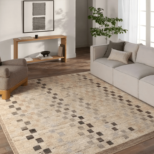 Kazben Ituri hand-knotted 100% wool rug; easy-care, artisan-made area rug featuring subtle texture, durable craftsmanship, and timeless style for contemporary and classic interiors.