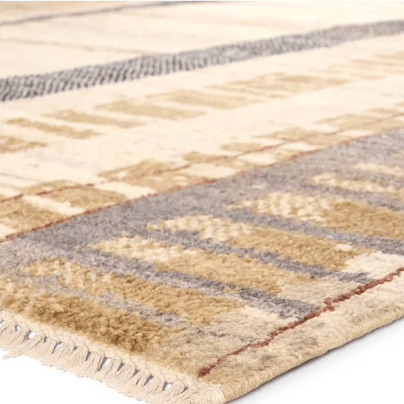 Kazben Nazani hand-knotted 100% wool rug with Moroccan-inspired texture; artisan-crafted area rug offering plush comfort, organic patterning, and warm neutral tones for modern interiors.