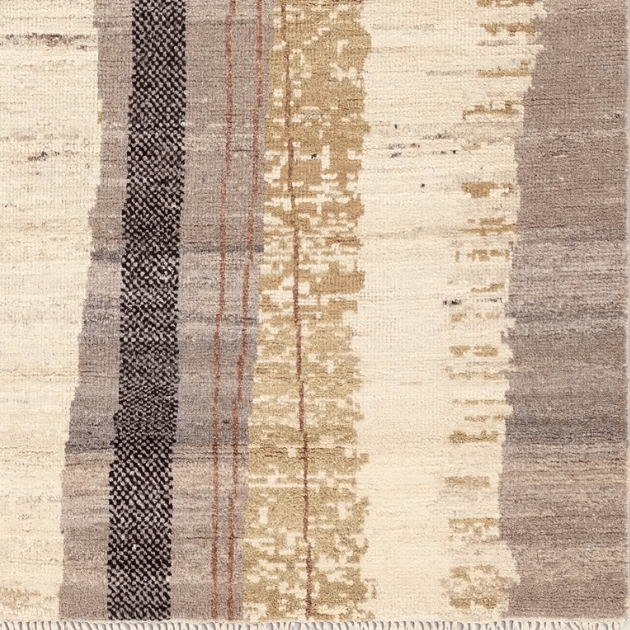 Kazben Nazani hand-knotted 100% wool rug with Moroccan-inspired texture; artisan-crafted area rug offering plush comfort, organic patterning, and warm neutral tones for modern interiors.