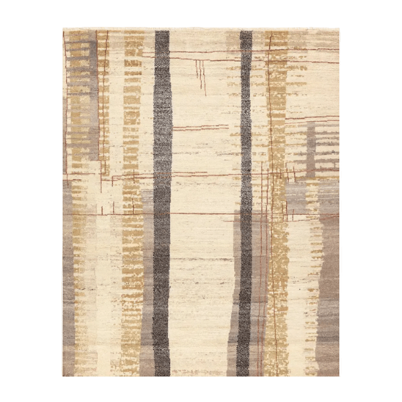 Kazben Nazani hand-knotted 100% wool rug with Moroccan-inspired texture; artisan-crafted area rug offering plush comfort, organic patterning, and warm neutral tones for modern interiors.