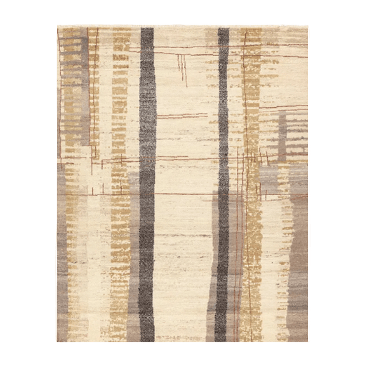 Kazben Nazani hand-knotted 100% wool rug with Moroccan-inspired texture; artisan-crafted area rug offering plush comfort, organic patterning, and warm neutral tones for modern interiors.