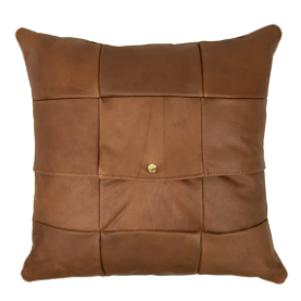 Leather accent pillow with removable top-grain leather cover, soft supportive Polyfill insert, modern striped design, perfect for sofas, beds, and stylish home décor. Back