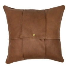 Leather accent pillow with removable top-grain leather cover, soft supportive Polyfill insert, modern striped design, perfect for sofas, beds, and stylish home décor. 