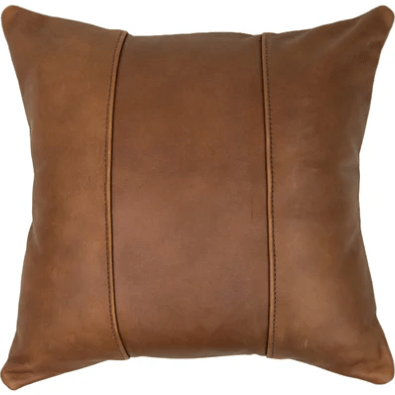 Leather accent pillow with removable top-grain leather cover, soft supportive Polyfill insert, modern striped design, perfect for sofas, beds, and stylish home décor. Back