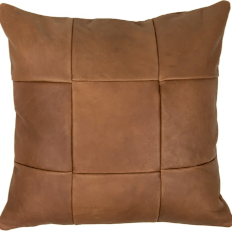 Leather accent pillow with removable top-grain leather cover, soft supportive Polyfill insert, modern striped design, perfect for sofas, beds, and stylish home décor.