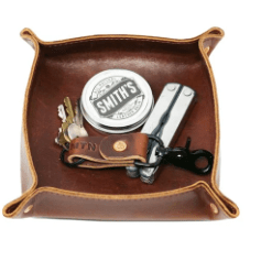 Handcrafted full-grain leather valet tray for keys, jewelry, and small items, adding style and organization to any home.