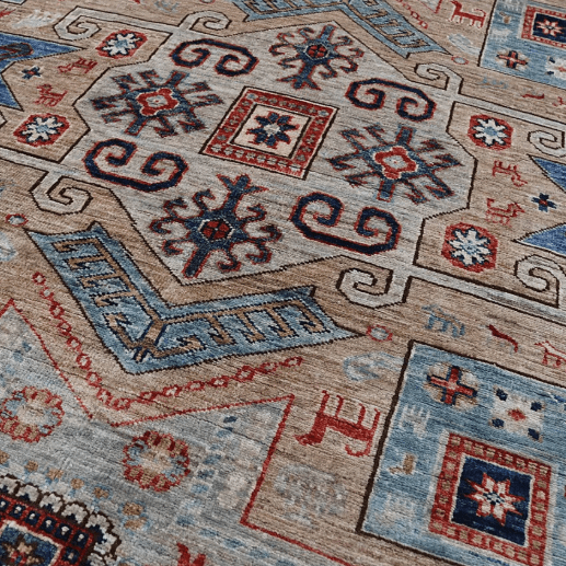 Loomier Ghazni handmade wool area rug with geometric design, hand-knotted artisan craftsmanship, perfect for adding texture and style to living rooms, bedrooms, or entryways