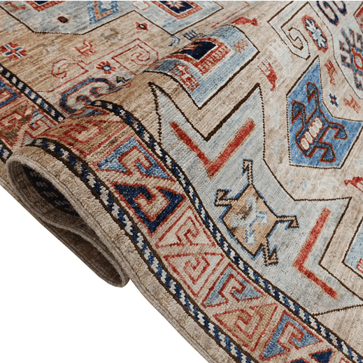 Loomier Ghazni handmade wool area rug with geometric design, hand-knotted artisan craftsmanship, perfect for adding texture and style to living rooms, bedrooms, or entryways