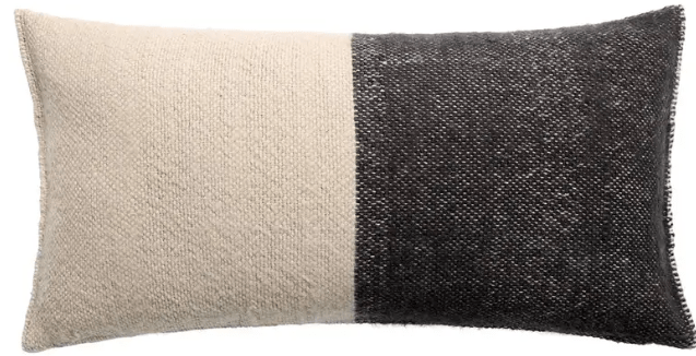 Margosa Abdul 100% wool lumbar pillow, handcrafted in a duo-tone design; 13x25-inch rectangular accent pillow for sofas, chairs, or beds, adding artisan-crafted texture and style. Cover Only Ebony