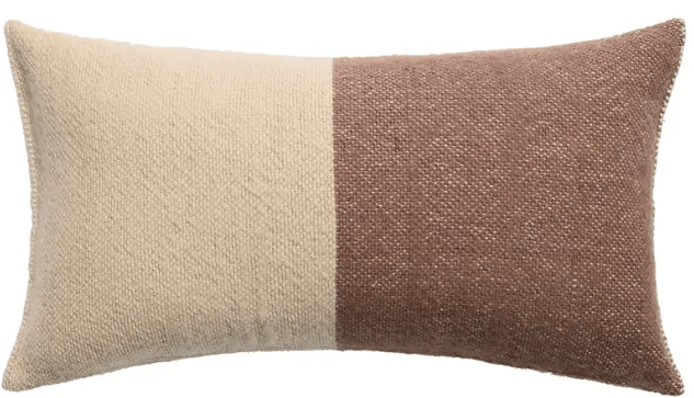 Margosa Abdul 100% wool lumbar pillow, handcrafted in a duo-tone design; 13x25-inch rectangular accent pillow for sofas, chairs, or beds, adding artisan-crafted texture and style. Down Alternative Wood Ash