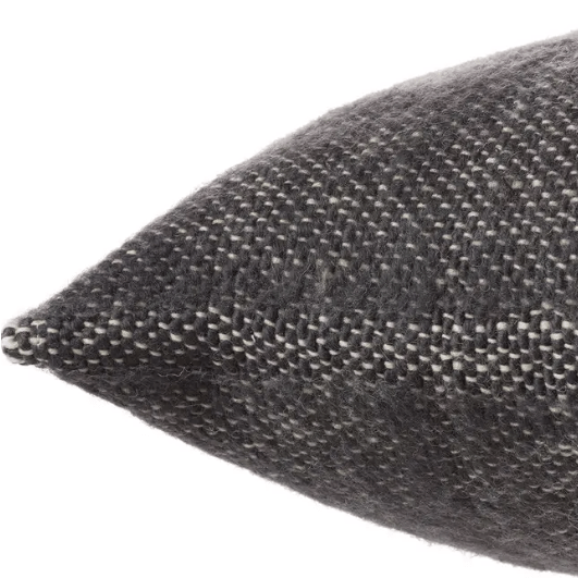 Margosa Abdul 100% wool lumbar pillow, handcrafted in a duo-tone design; 13x25-inch rectangular accent pillow for sofas, chairs, or beds, adding artisan-crafted texture and style.Down feather Ebony