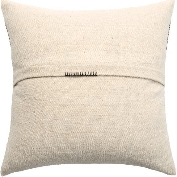 Margosa Callahan hand-embroidered cotton pillow in cream, gray, and red geometric pattern; soft accent pillow for sofas, chairs, and beds with artisan-crafted detailing. Back