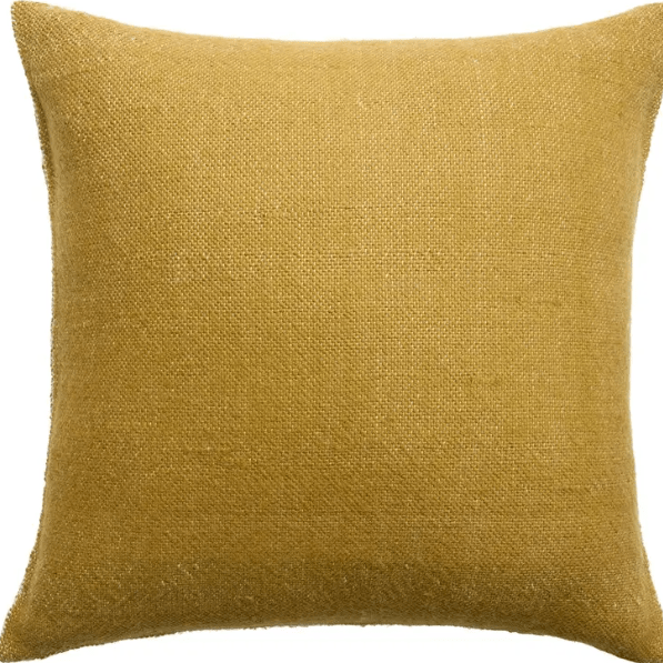Margosa Mila 100% wool textured pillow in stonewashed finish; handcrafted accent pillow for sofas, chairs, or beds, adding cozy texture and artisan detail to home décor. Sulfur Green Down Alternative