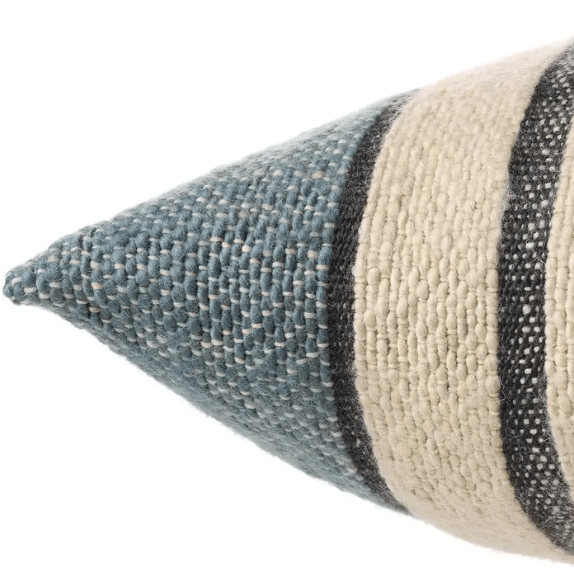 Margosa Misario 100% wool lumbar pillow in vintage stripe pattern with button accents; soft, rectangular accent pillow (13x25) for sofas, beds, or chairs, artisan-crafted for home décor. Polyester