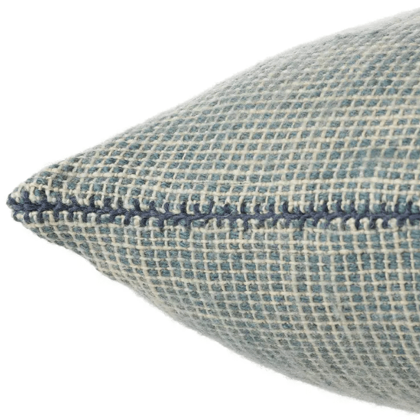 Margosa Priangan 100% wool textured pillow in slate blue; handcrafted 19-inch accent pillow for sofas, chairs, or beds, featuring artisan detailing for cozy home décor.  Polyester