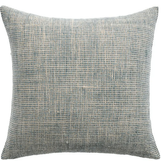 Margosa Priangan 100% wool textured pillow in slate blue; handcrafted 19-inch accent pillow for sofas, chairs, or beds, featuring artisan detailing for cozy home décor. Down feather