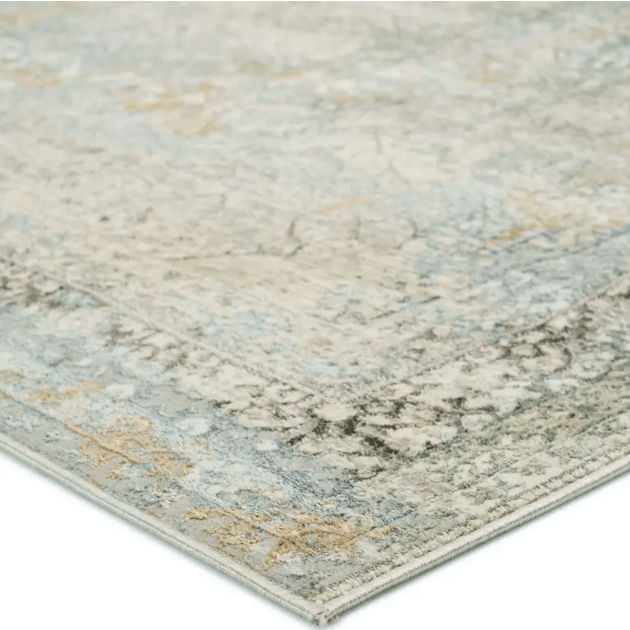 Melo MEL04 Thayer area rug with contemporary traditional motif, power-loomed polyester with lustrous sheen and varied pile height.