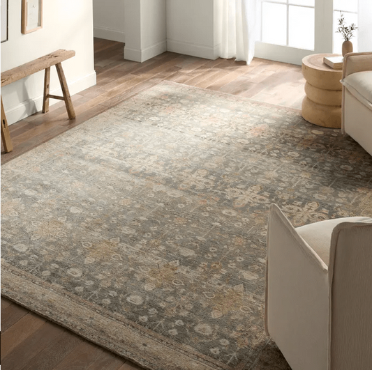 Mihret Arpina hand-knotted 100% wool rug; durable, kid- and pet-friendly artisan-crafted area rug featuring soft texture and timeless design for living rooms, bedrooms, or play areas.