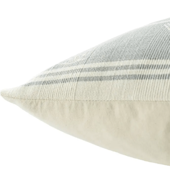 Nagaland Sanis throw pillow with a handcrafted tribal pattern in light gray and cream, perfect for sofas, chairs, or beds, adding texture and cultural charm to any space. Cover Only