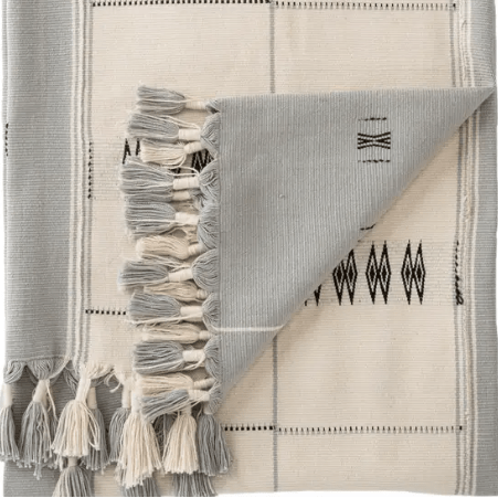 Nagaland Sekrenyi handcrafted cotton throw blanket; artisan-made with traditional weave patterns and soft cotton texture, perfect for adding warmth and cultural charm to sofas, chairs, or beds.