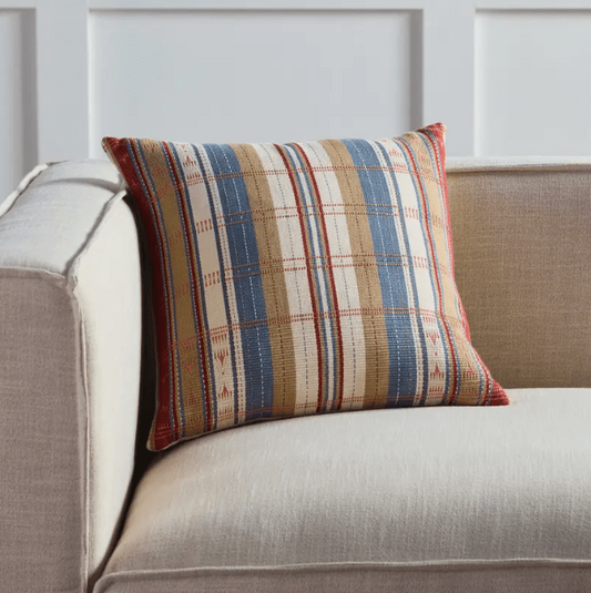 Nagaland Shiloi throw pillow featuring a handcrafted tribal and stripe motif, ideal for sofas, chairs, or beds, adding texture and artisanal charm to your home décor. Polyester