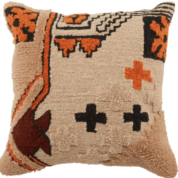 Nazka ‘Kika’ handcrafted indoor/outdoor pillow with nomadic boucle texture, perfect for adding a stylish, tactile accent to living rooms, patios, or outdoor seating areas.