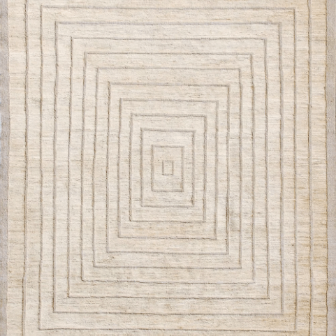 Ozbek Berber hand-knotted wool rug, 7'8” x 6'1”, Moroccan-inspired luxury design with rich texture and natural wool tones, ideal for adding warmth and sophistication to modern or bohemian interiors