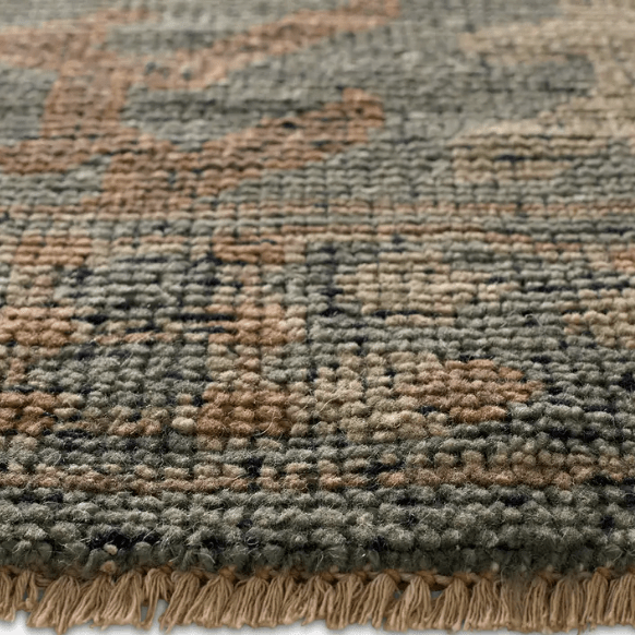 Rhapsody Maeli hand-knotted 100% wool rug in vintage Oushak style; artisan-crafted area rug featuring soft tones, intricate detailing, and timeless appeal for elegant interiors.