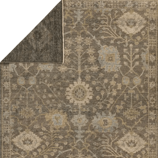Rhapsody Maeli hand-knotted 100% wool rug in vintage Oushak style; artisan-crafted area rug featuring soft tones, intricate detailing, and timeless appeal for elegant interiors.