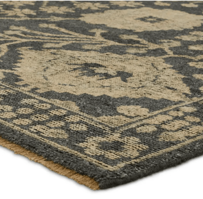 Rhapsody Maeli hand-knotted 100% wool rug in vintage Oushak style; artisan-crafted area rug featuring soft tones, intricate detailing, and timeless appeal for elegant interiors. Charcoal - Organic