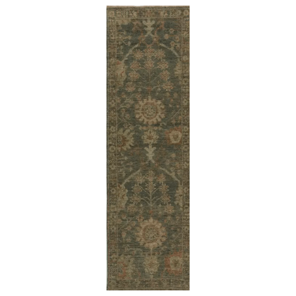Rhapsody Maeli hand-knotted 100% wool rug in vintage Oushak style; artisan-crafted area rug featuring soft tones, intricate detailing, and timeless appeal for elegant interiors. Charcoal - Organic