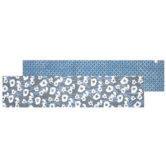 Short organic cotton table runner; reversible and topstitched for durability and style, perfect for dining tables, sideboards, or as an accent piece in home décor. Floral