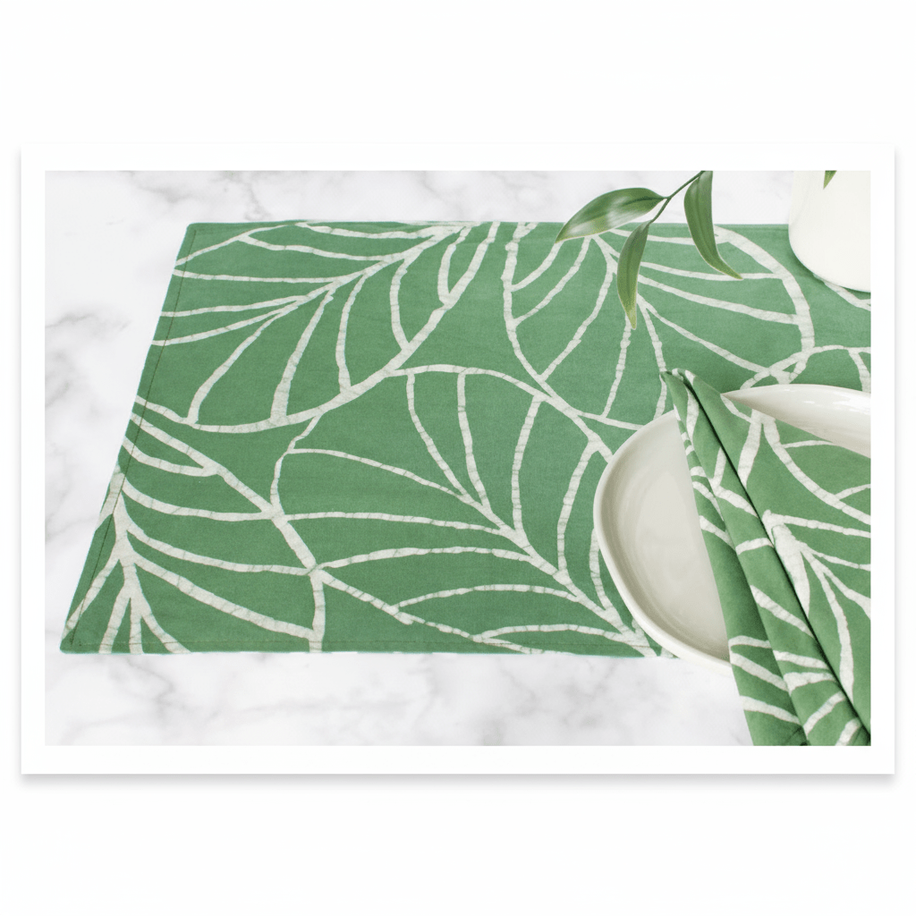 Short organic cotton table runner; reversible and topstitched for durability and style, perfect for dining tables, sideboards, or as an accent piece in home décor.  Organic