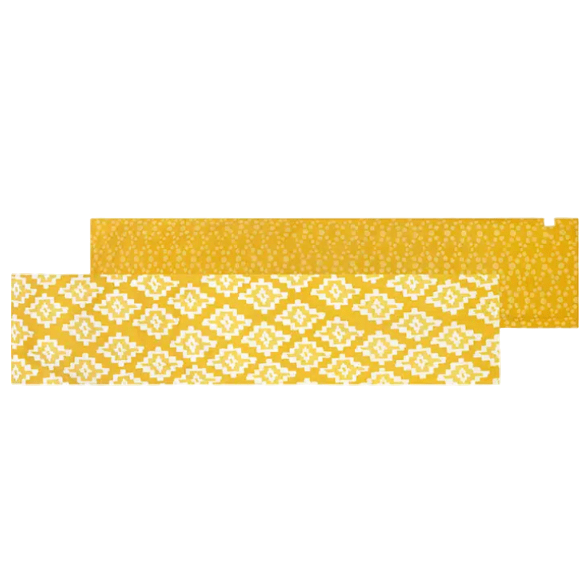 Short organic cotton table runner; reversible and topstitched for durability and style, perfect for dining tables, sideboards, or as an accent piece in home décor. 