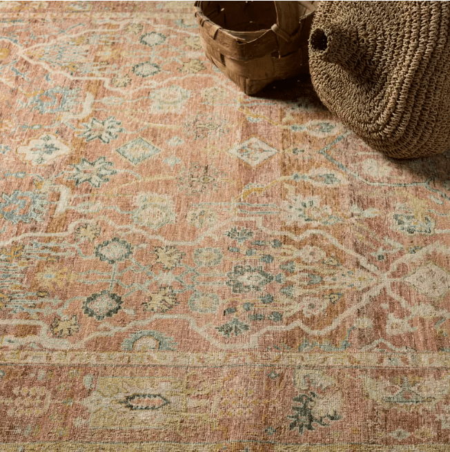 Someplace in Time Resonant hand-knotted 100% wool rug with a timeworn finish; durable, kid- and pet-friendly artisan-crafted area rug adding texture, warmth, and timeless style to living spaces.