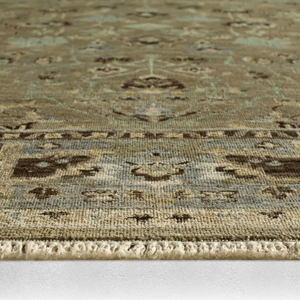 Someplace in Time Resonant hand-knotted 100% wool rug with a timeworn finish; durable, kid- and pet-friendly artisan-crafted area rug adding texture, warmth, and timeless style to living spaces.