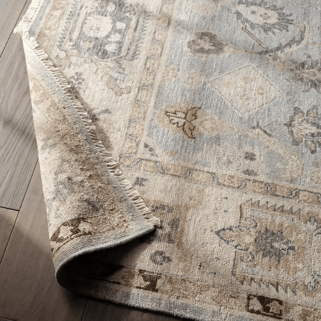 Someplace in Time Resonant hand-knotted 100% wool rug with a timeworn finish; durable, kid- and pet-friendly artisan-crafted area rug adding texture, warmth, and timeless style to living spaces.