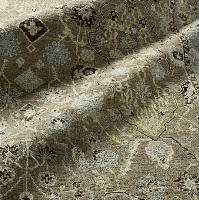 Someplace In Time SPT09 hand-knotted wool rug in neutral tan, beige, and gray tones; traditional-inspired pattern with a timeworn, artisan-crafted look, ideal for living rooms and high-traffic areas.