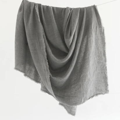 Stonewashed linen throw; soft, lightweight, and durable textile perfect for layering on sofas, chairs, or beds, adding casual elegance and cozy texture to home décor.