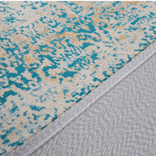 Vivace Argentella 7 Turquoise Gold Machine-Woven Rug, vibrant turquoise and gold tones with intricate machine-woven pattern, adding bold elegance and contemporary style to living rooms, bedrooms, or dining areas.