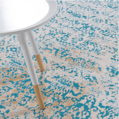 Vivace Argentella 7 Turquoise Gold Machine-Woven Rug, vibrant turquoise and gold tones with intricate machine-woven pattern, adding bold elegance and contemporary style to living rooms, bedrooms, or dining areas.